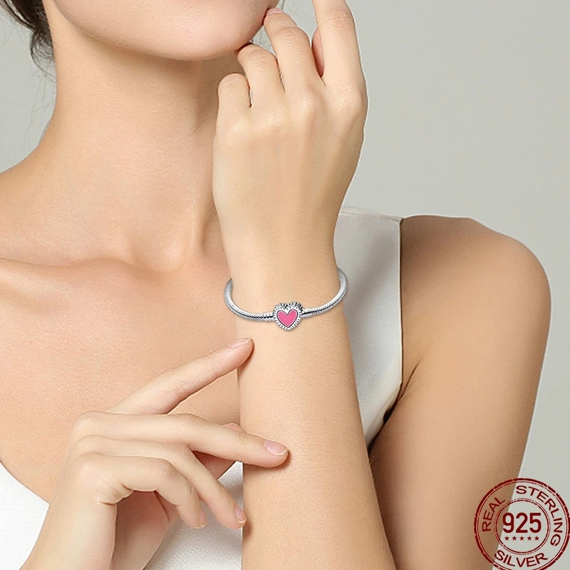 Original 17-20cm Bracelet S925 Heart Shape Love Valentine's Day Shiny Zircon Bracelet Birthday Jewelry Gift Women's Anniversary