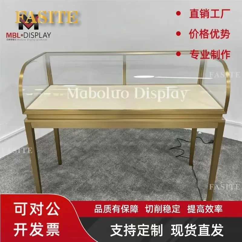 For High End Stainless Steel Jewelry Display Cabinet Museum Dust Proof Glass Showcase with LED Light and Lock Factory Direct