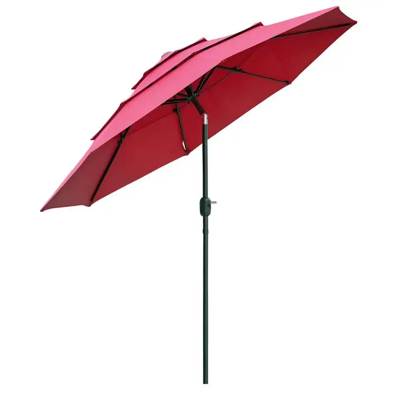 

9FT 3 Tiers Patio Umbrella Outdoor Market Umbrella with Crank, Push Button Tilt for Deck, Backyard and Lawn, Wine Red