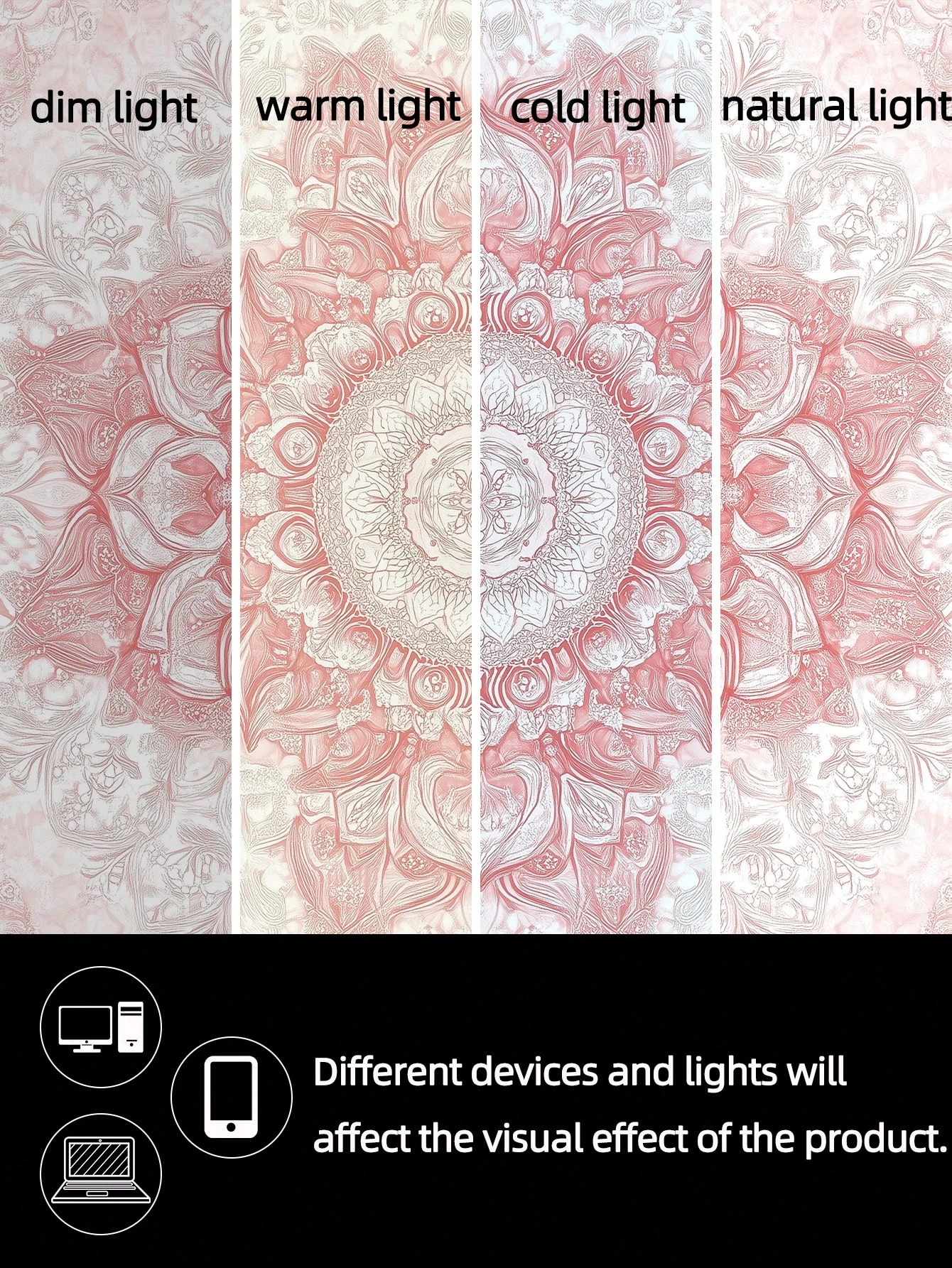 Pink Mandala Bohemian Tapestry Wall Hanging, Aesthetic Boho Home Decor For Bedroom Living Room Dorm, Multiple Sizes Available