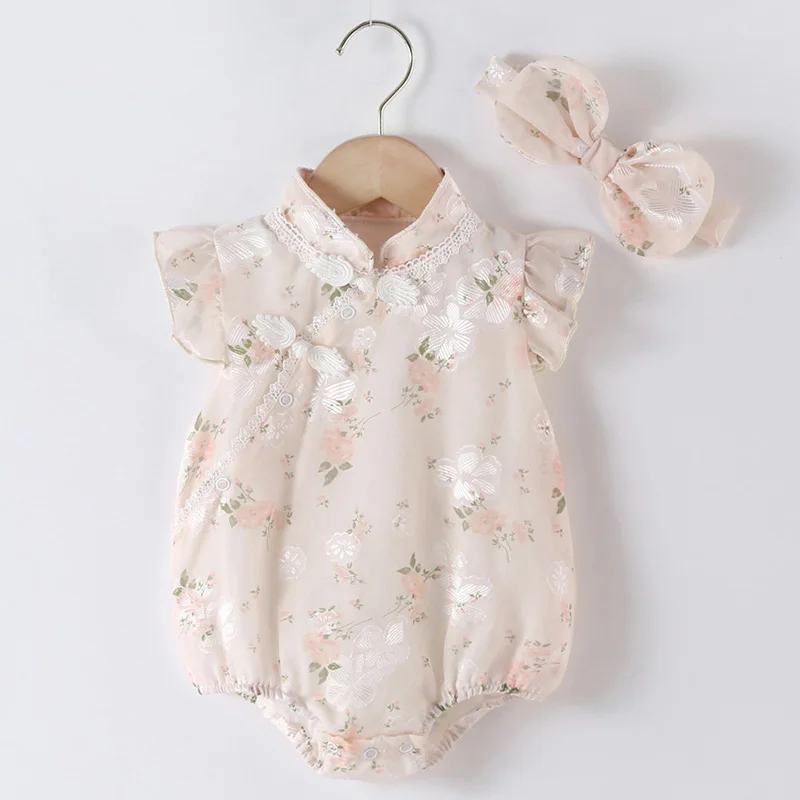 2024 New Summer 0-24M Baby Girl Clothing Toddler Baby Girls Jumpsuit Flying Sleeve Cotton Printing Infant Baby Girls Bodysuits