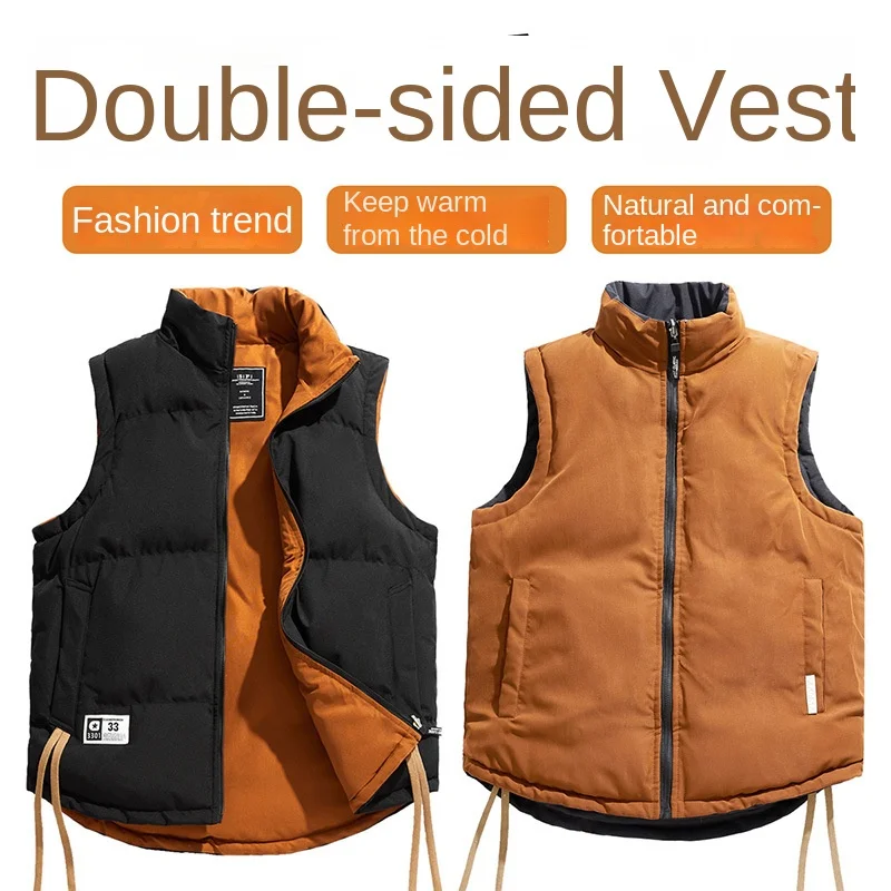 Cross Border Couple Style Reversible Down Cotton Gilet Trendy Student Vest Lightweight Warm Sleeveless Outerwear for Fall winter