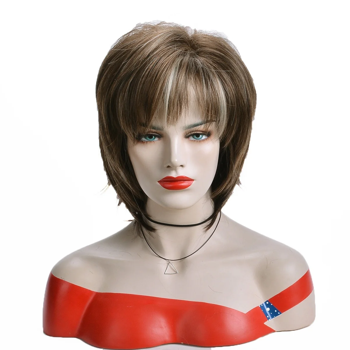 Natural Brown Synthetic Bob Hair for Women Fashion Short Straight Wigs with Bangs Daily Use Japanese Hair Cut Costume Party Wig