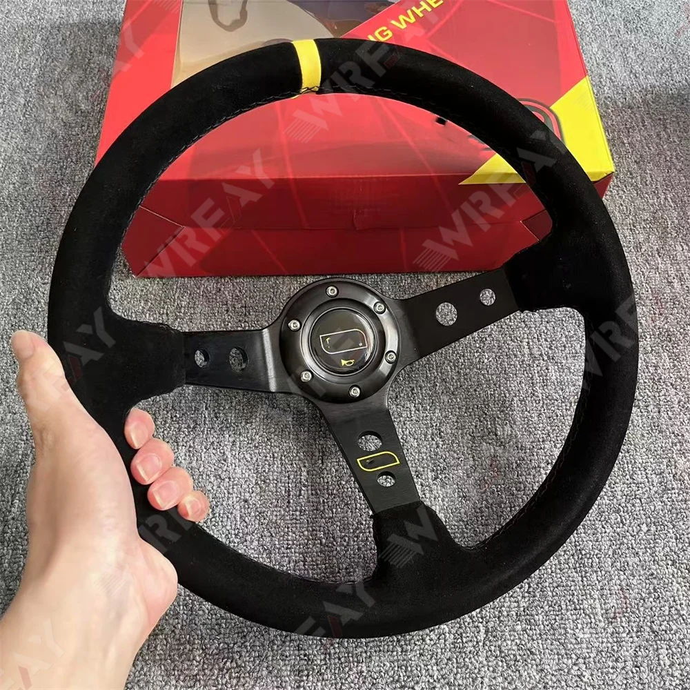 Car Refitting Racing 14 Inch 340mm Deep Concave Drift Steering Wheel / Suede Steering Wheel