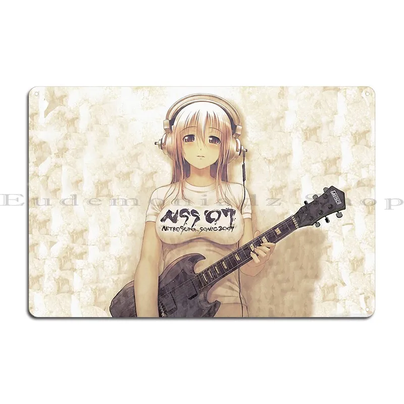 Super Sonico Guitar Metal Sign Plaques Wall Decor Kitchen Living Room Plates Custom Tin Sign Poster