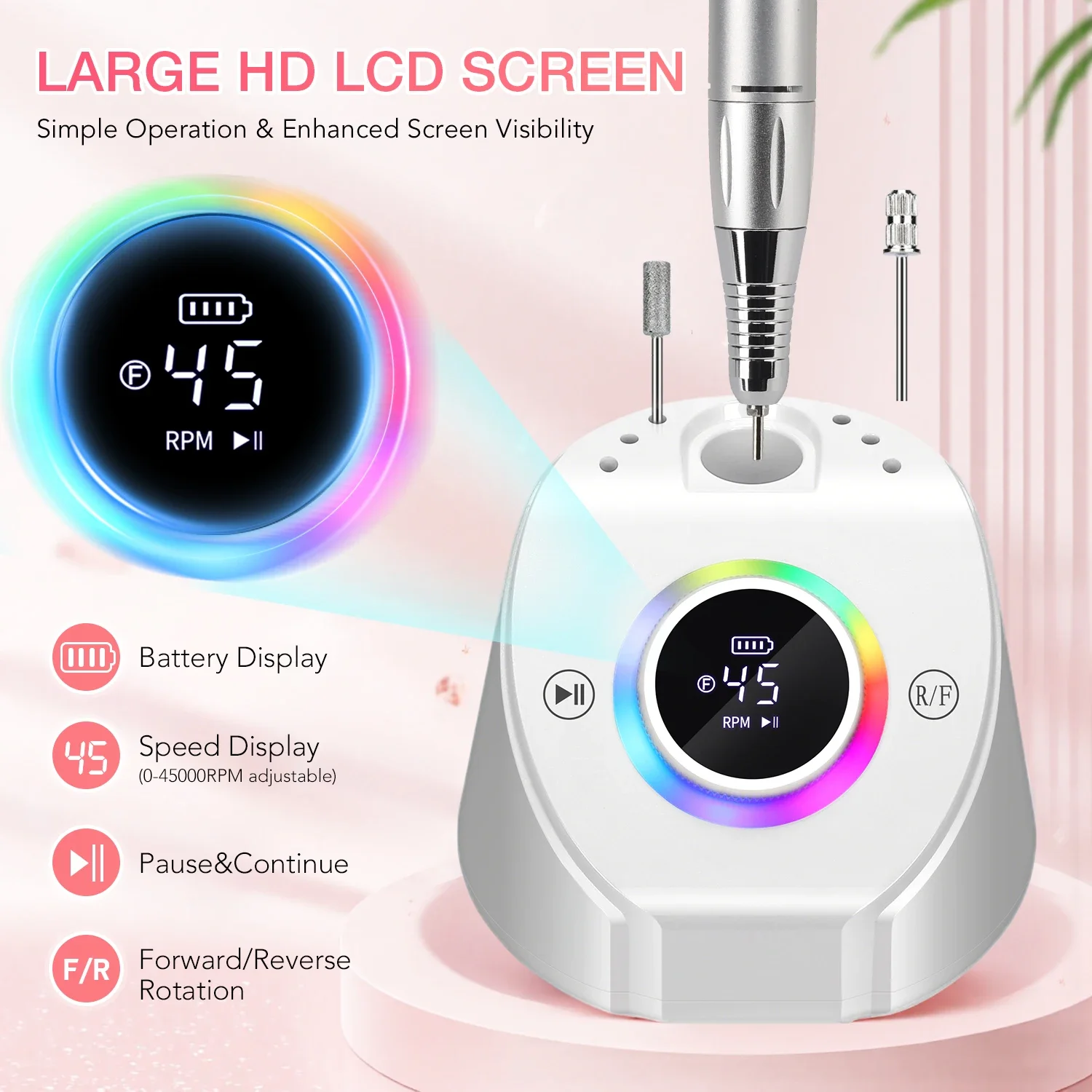 DianaBeauty 45000 tr/min perceuse à ongles Rechargeable polisseuse à ongles de bureau avec 12 forets lime électrique outils de Salon de manucure