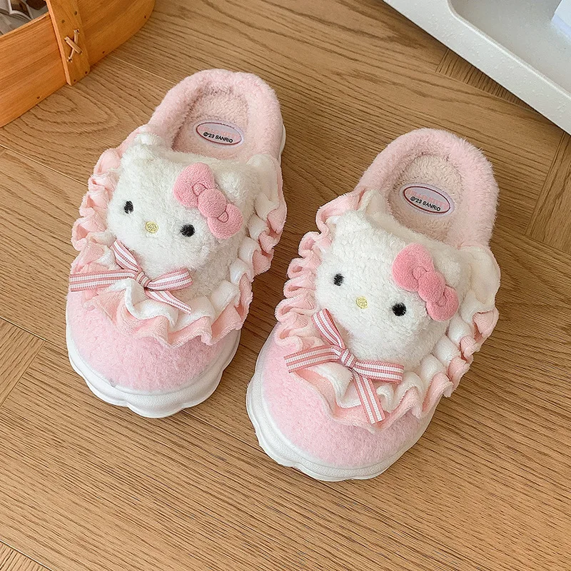 Sanrio Cotton Slippers Hello Kitty Cute Student Autumn Winter Bedroom Home Casual Soft Padded Plush Bedroom Aldult Shoes Girls