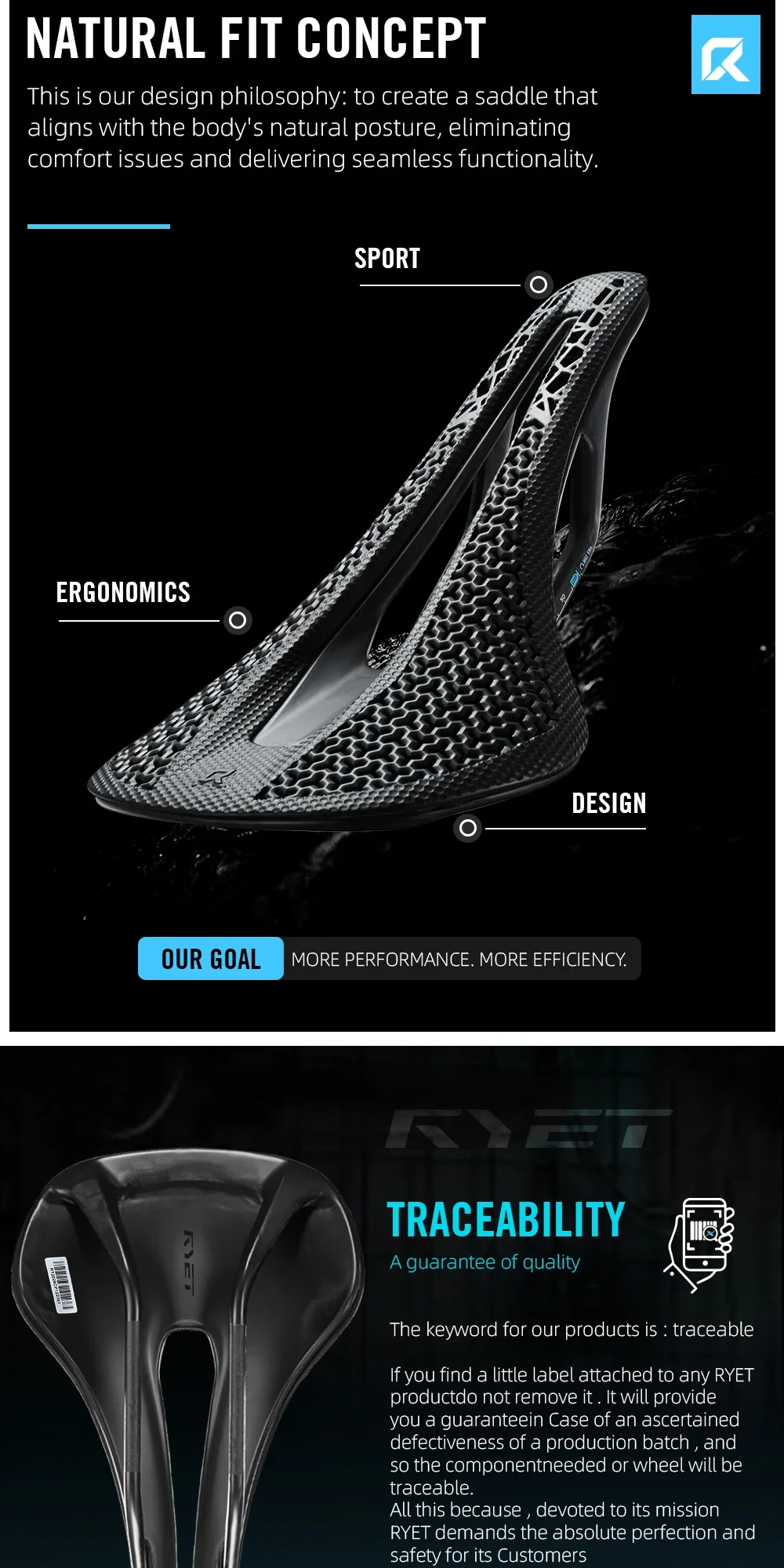 2026 RYET K106S 3D-gedruckter/VCM Carbon Fahrradsattel 168g Ultraleicht T800 Schienen MTB Rennrad Gravel 240*145mm Fahrradsitz Fahrradteile – Detail 4