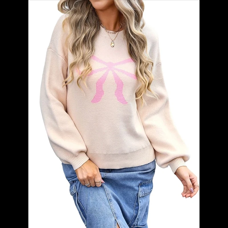 Women Knit Sweater Crew Neck Long Sleeve Y2K Trendy Daily Commute  Knit Pullover Ladies Tops