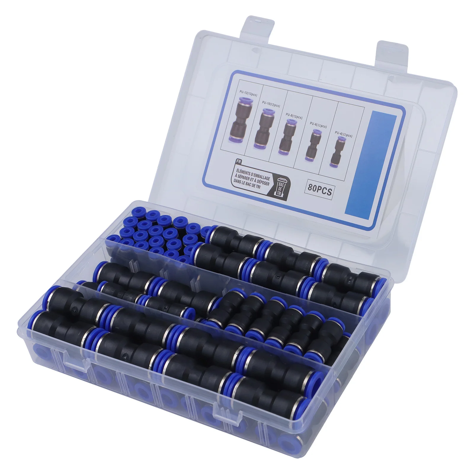 

80pcs Straight Push Connectors for Polyethylene and Nylon Tubing Suitable for Various Pipe Sizes from 1/2 to 5/32 Inch