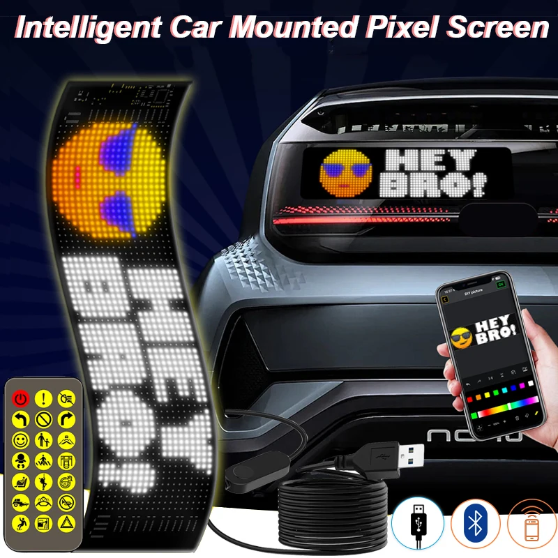 

Car Mounted Intelligent Pixel Flexible Screen DIY Programmable Display Bluetooth App Control Multi Purpose Animation Signage