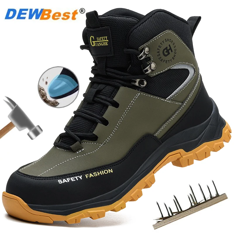 Men's steel toe cap anti smashing, anti piercing, mountain climbing, wear-resistant, anti splashing safety work shoes