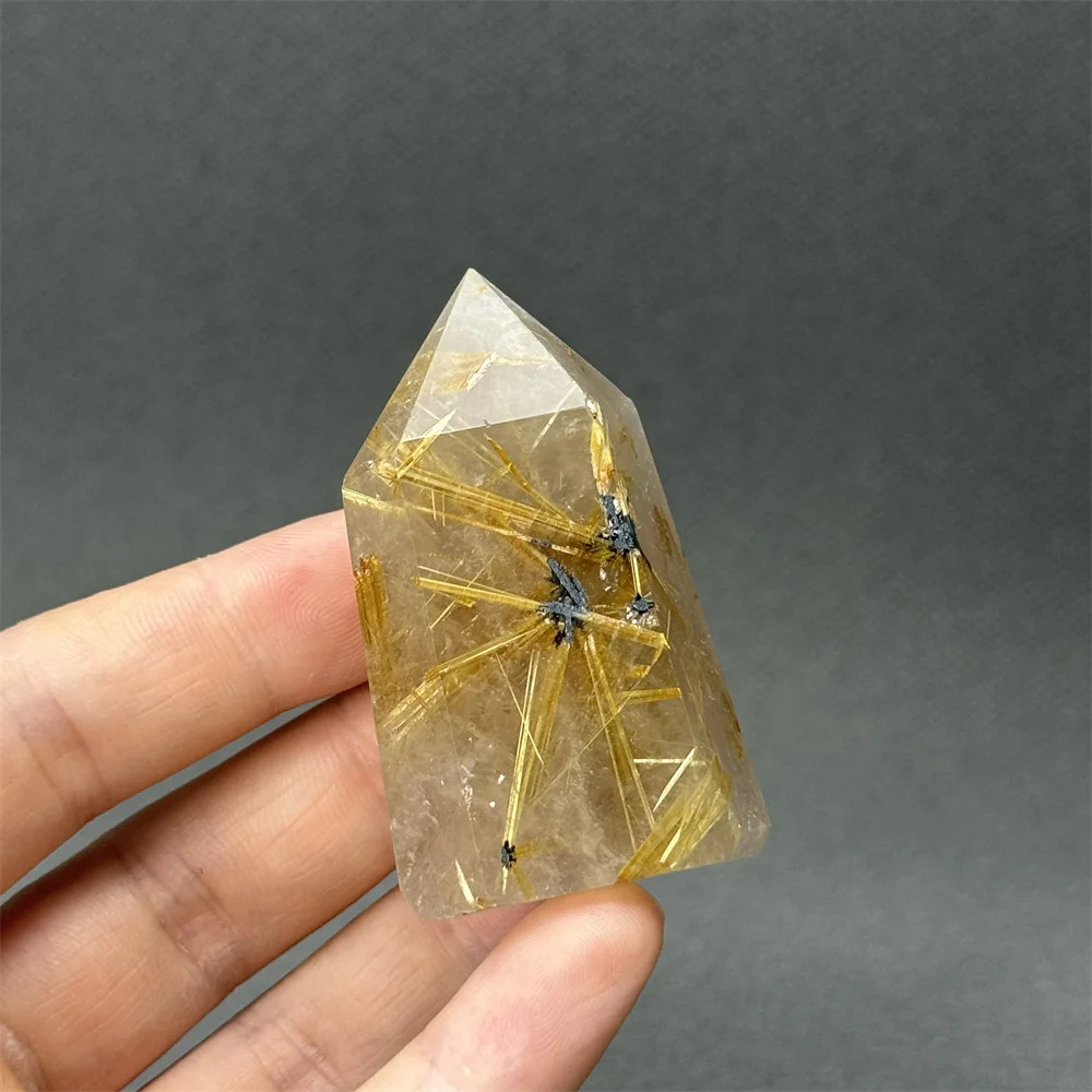 Natural Gemstone Golden Red Hair Crystal Tower Point Aura Energy Wand Meditation Treatment Quartz Mineral Home Ornaments Gift