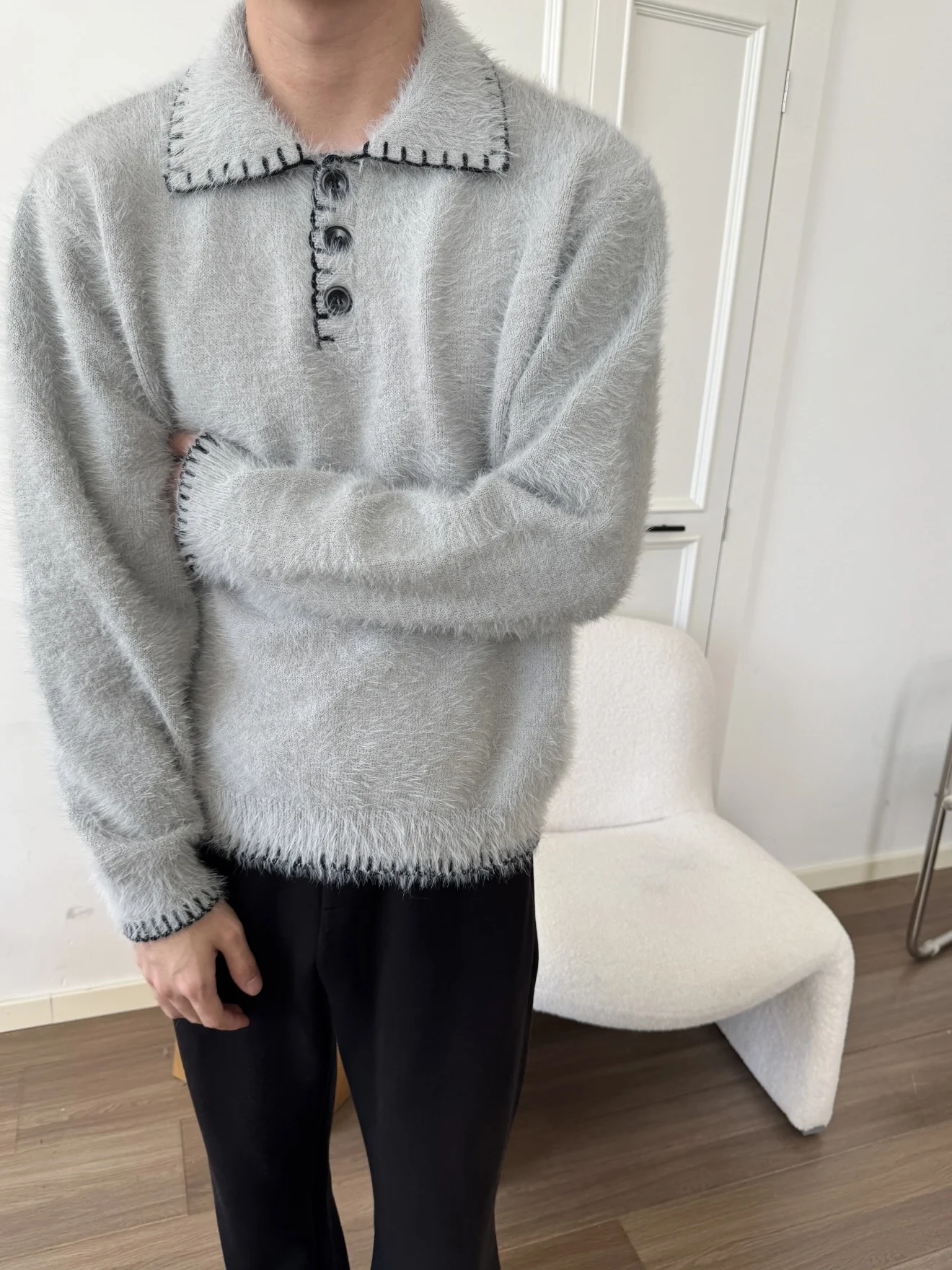 

Cleanfit Hand-Stitched Embroidered Sweater Ne Casual Versatile ort Wide Aosphere Lazy Long Top for Autumn Winter