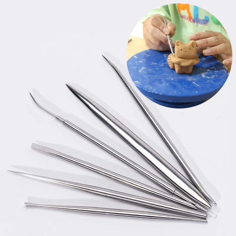 Cuchillo para tallar arcilla de acero inoxidable para cerámica, arcilla suave de doble cabeza, herramientas de uso común, herramienta de cerámica para tallar textura profesional