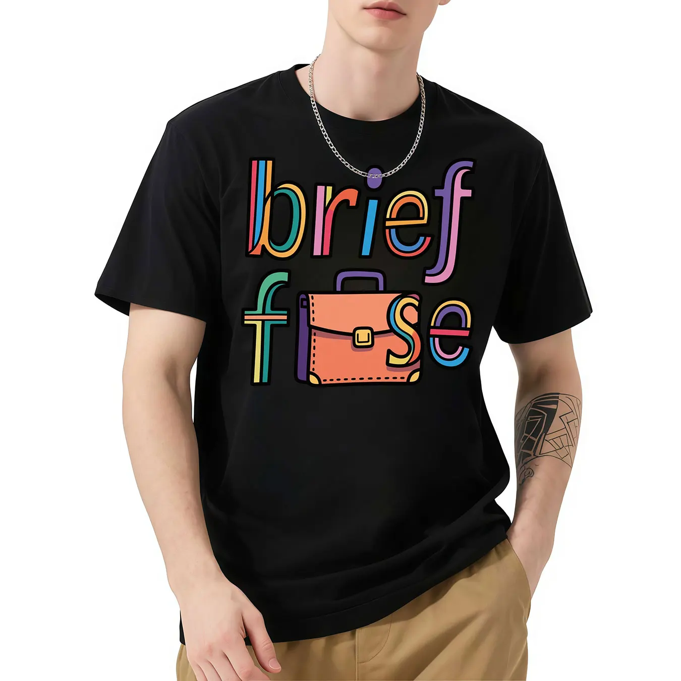 

Briefcase Graphic Short - Sleeve Tee, Colorful Briefcase Print, Stylish and Unique, Ideal for Work or Casual Wear
