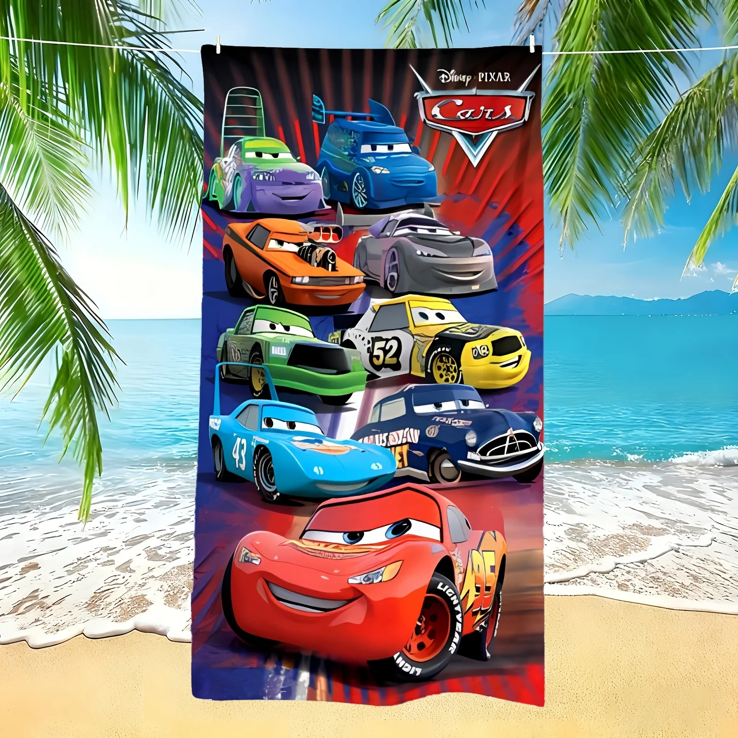 

Пляжное полотенце с принтом всех персонажей Disney Cars, 1 шт., полиэстер, быстросохнущее, легкое, мягкое полотенце для плавания, серфинга, кемпинга, путешествий