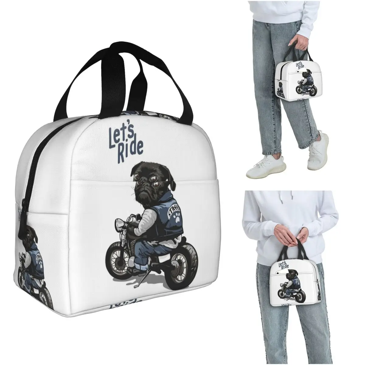 

Let's Ride Мотоцикл Большой велосипед Черный Мопс Изолированная сумка для обеда Кулер Термальная коробка для еды Сумка Портативные ланч-боксы Контейнер