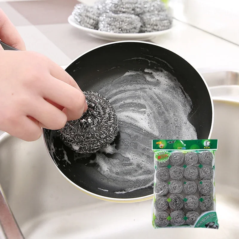 

20Pcs Steel Wire Ball Brush with Handle Pot Cleaning Brush Dishwashing Brush Stainless Steel Wire Ball Kitchen Cleaning Sponges