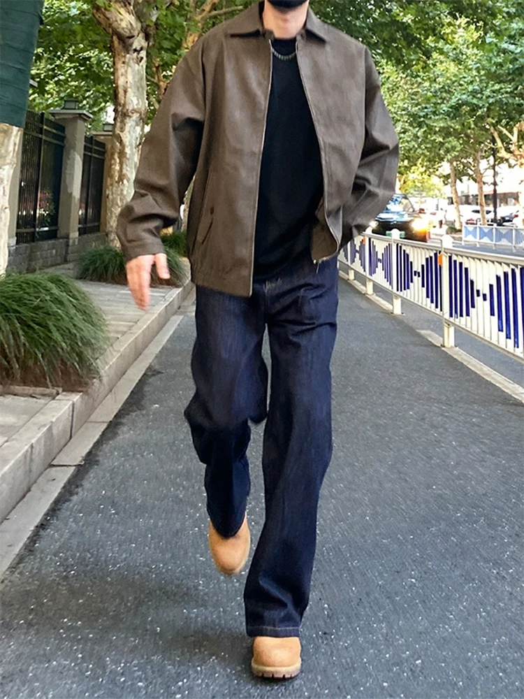 

American Retro Denim Blue Men's Jeans Tall Yellow Boots Matching Pants Extended Length Straight Leg Jeans