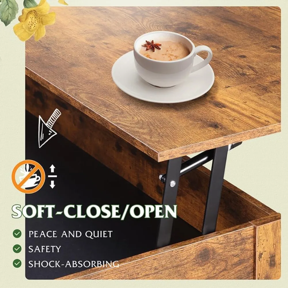 Lift Top Coffee Table, 39 Coffee Table with Storage Drawers, Hidden Compartment, Wooden Lift Tabletop Center Table for Liv