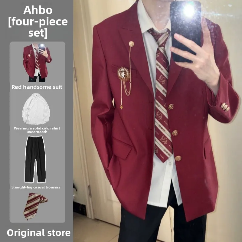 

Red Men's Suit orm Jaet Student Class orm Set Cool Haome School Sle Double Slit Autumn Special Wide Fit