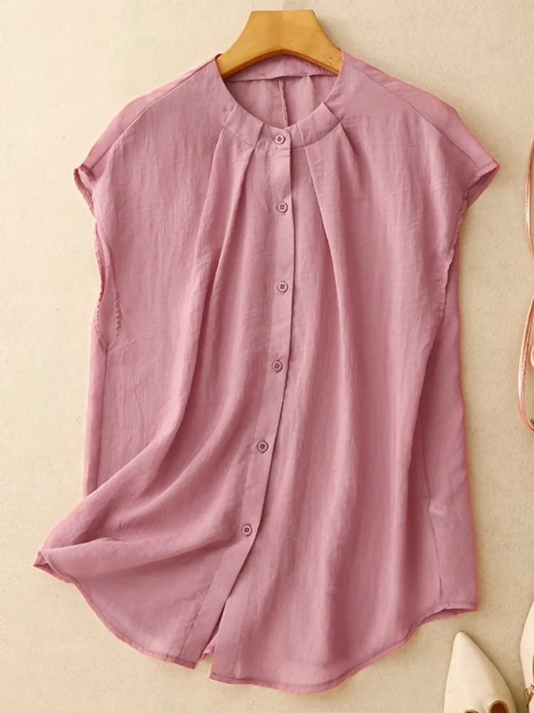 

Летний женский кардиган свободного кроя из хлопка и льна с плиссировкой, универсальный, средней длины, с круглым вырезом