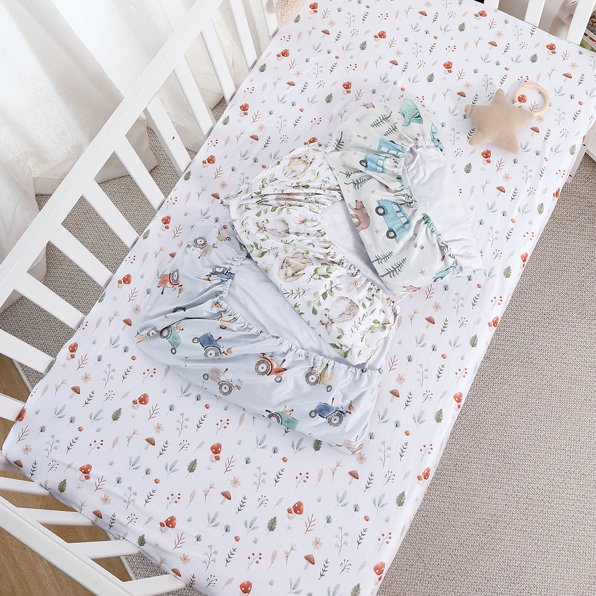 HappyFlute New One Piece Cartoon Print 70*130CM Elastic Band Design Skin-friendly&Breathable Baby Bed Sheet