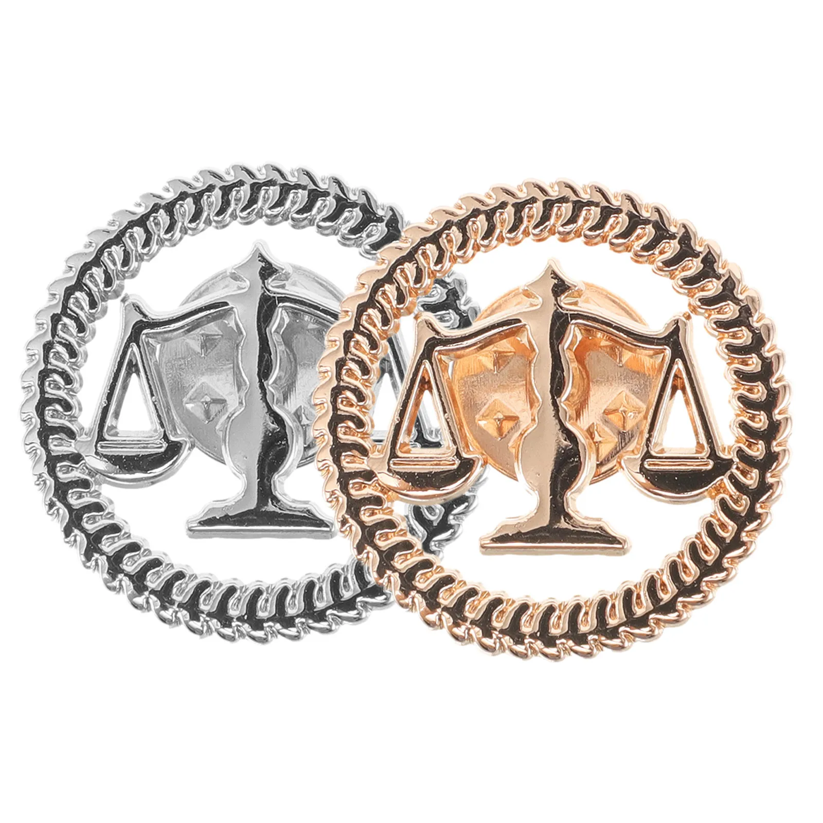 2Pcs Metal Justice Lawyer Brooch Pin Alloy Lapel Pin for Suits Shirts Coats Collar Symbolic Balance Fairness Legal Profession