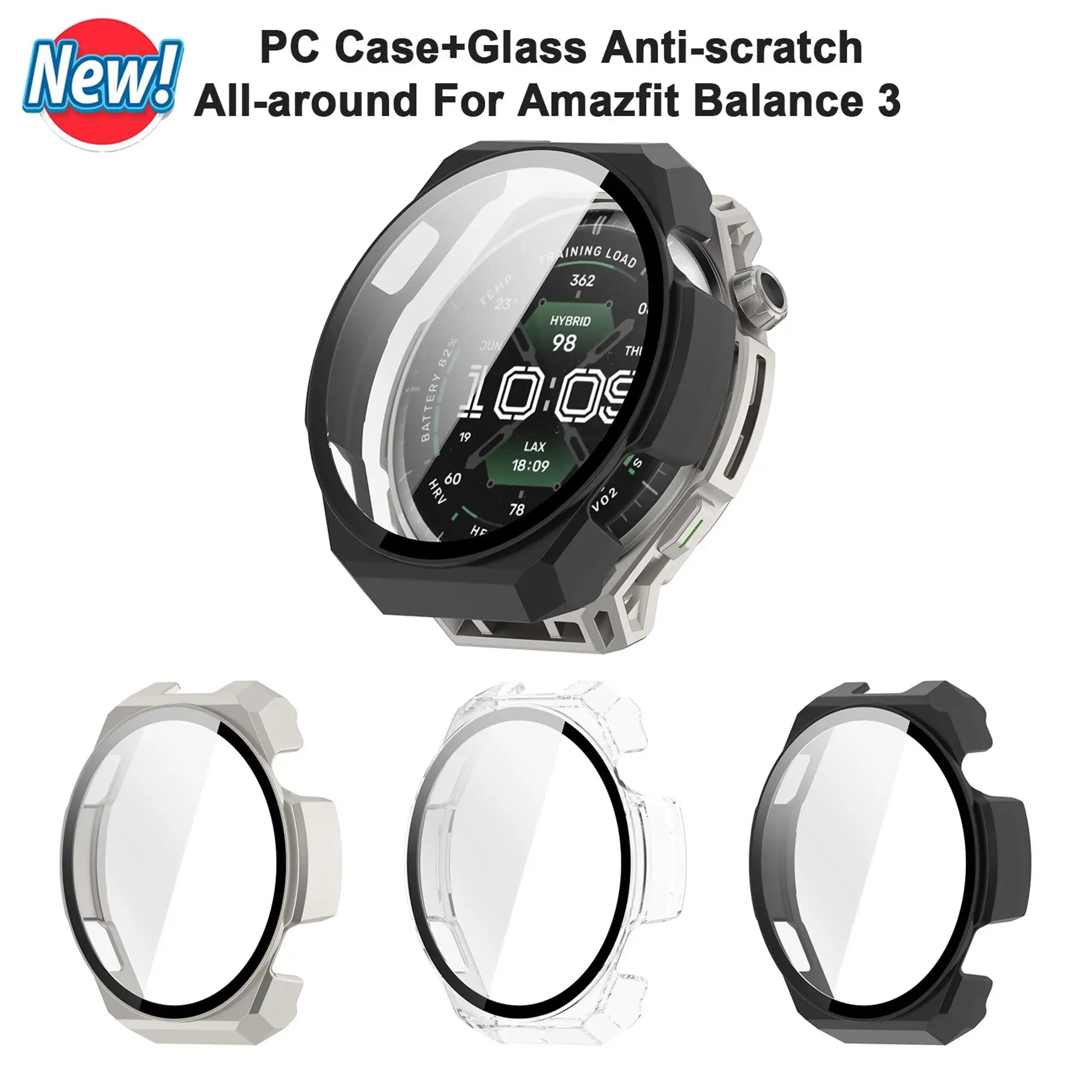 Capa Protetora de Vidro Temperado para Amazfit Balance 3, Capa Dura Anti-riscos, Protetor de Tela, Acessórios para Relógio Inteligente