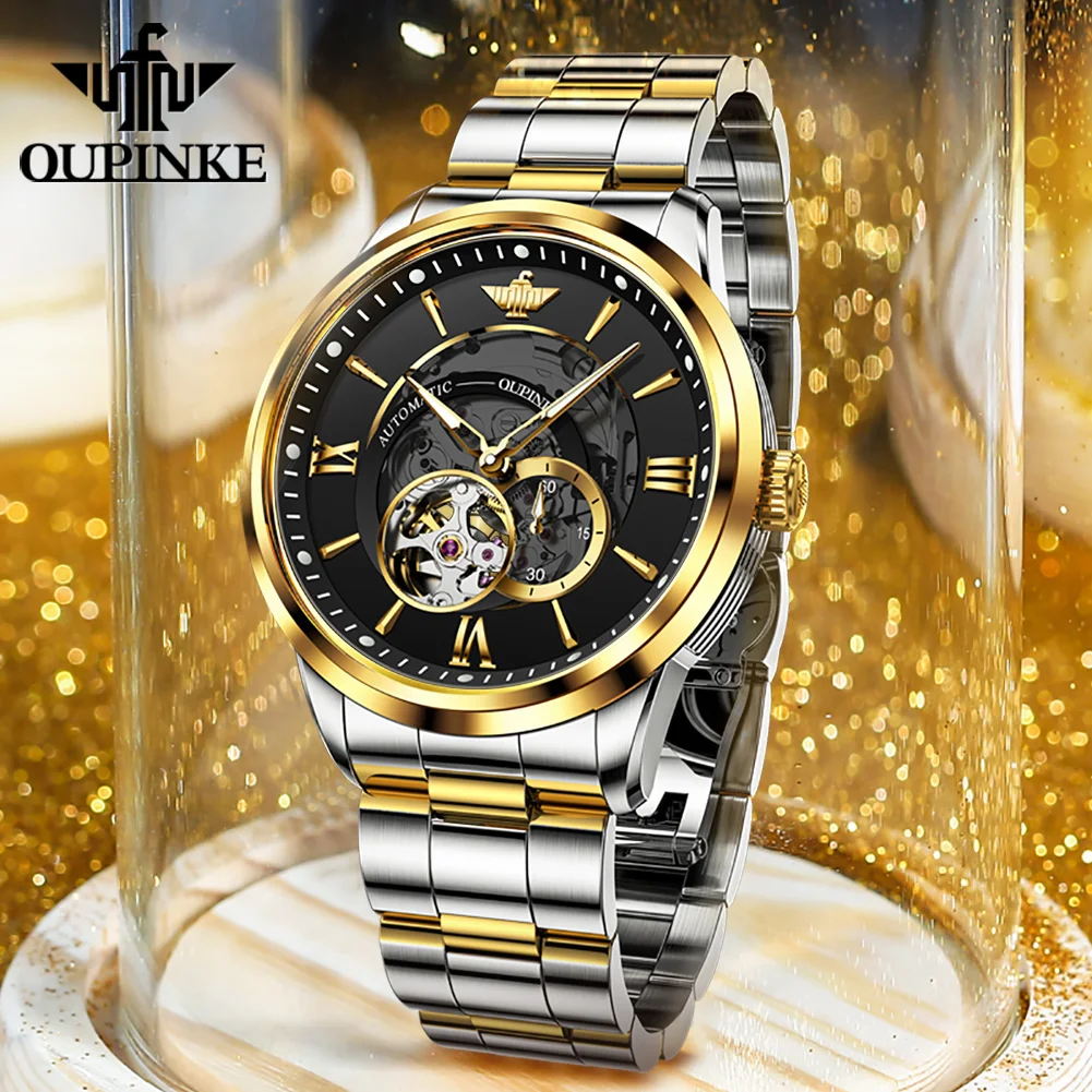 OUPINKE 3190 Business Hollow Mechanical Watch For Men Synthetic Sapphire Mirror 50M Waterproof Wristwatch Top Brand Man Watches