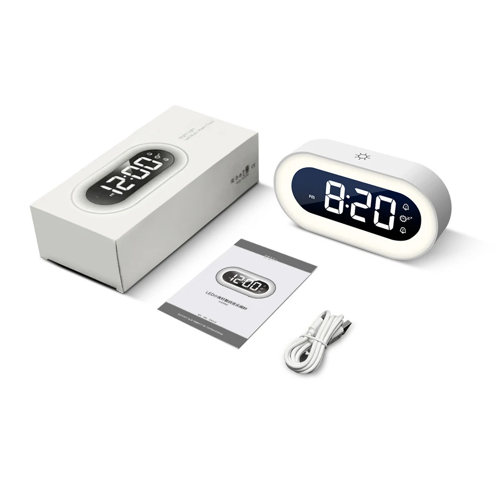 

Цифровой будильник с регулируемой яркостью и ночником, работающий от батареек, для использования в помещении и на улице