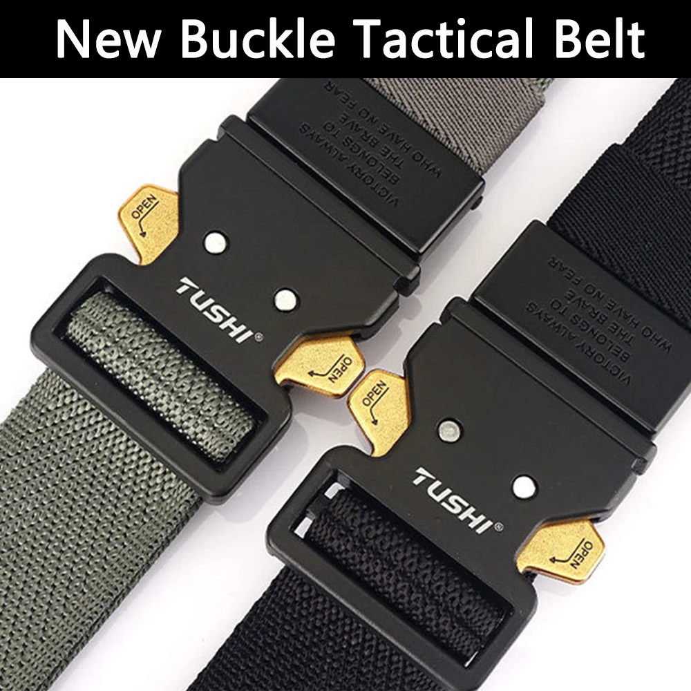 TUSHI Tactical Belt for Men Sturdy Nylon Metal Buckle Police Elastic Belt Military Belt Casual Outdoor Girdle Jeans Waistband