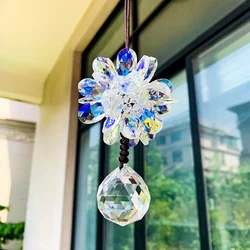 AB Color Peony Flower Crystal Prisms Car Pendant Suncatcher Rainbow Maker Auto Hanging Ornaments Rearview Mirror Car Decoration