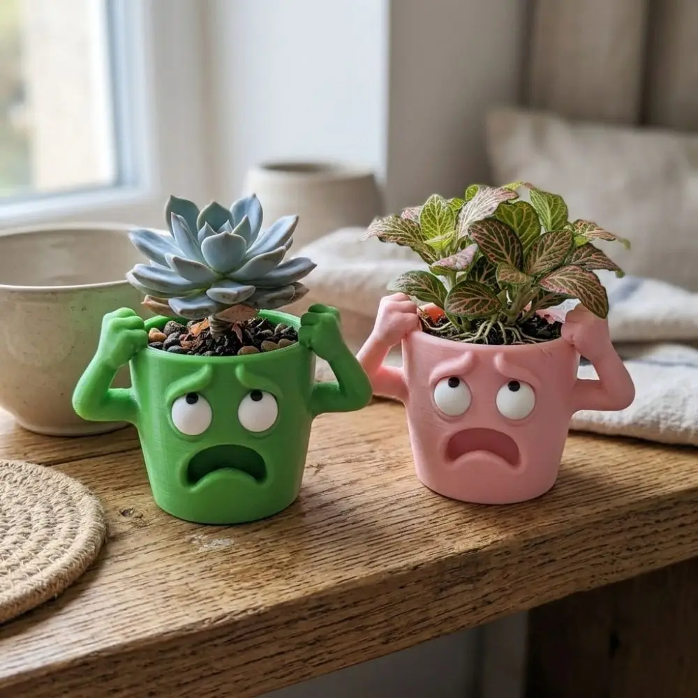 3D Printed Funny Face Succulent Planter Novelty Lifelike Shocked Expression Plant Pot Humorous Face Plastic