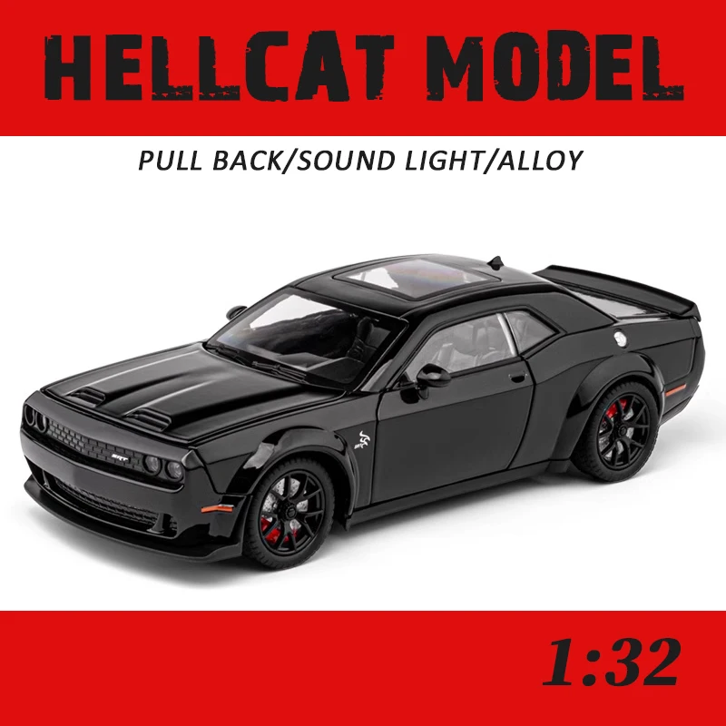 1/32 Challenger Hellcat Alloy  Muscle Sports Car DieCast Metal Classic Model Simulation Sound Light Collection Kids Toy Gifts