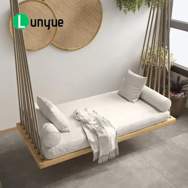 Maxky Outdoor Swing Outdoor Hanging Basket Balcony Solid Wood Single Double Swing Indoor Cradle Chair Hammock Rattan Chair