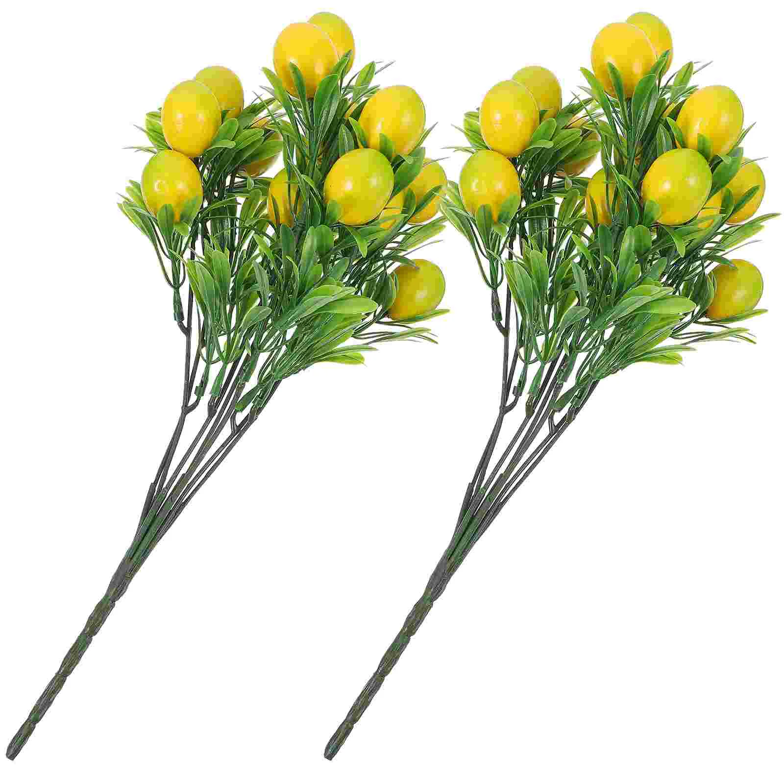 2pcs Artificial Lemon Branch Artificial Lemon Stem Decors Fake Fruit Branches Vase Filling Decors