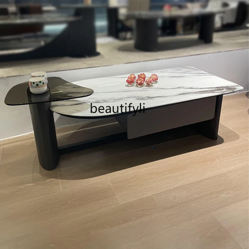 

Marble luxury stone living room coffee table household glass light luxury high-end small apartment coffee tableQ