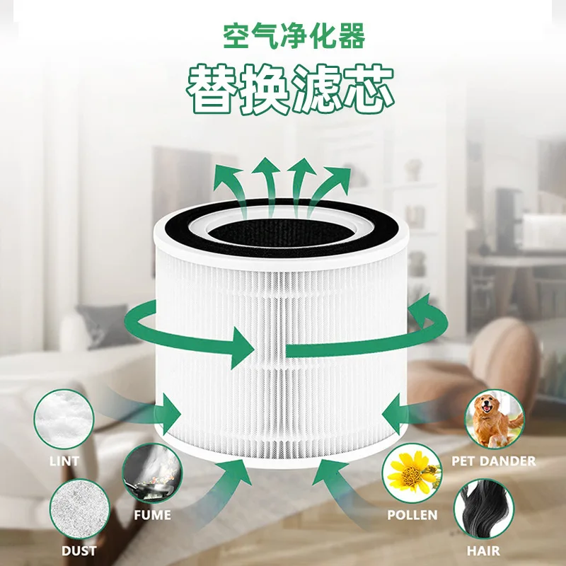 Luchtreiniger origineel filterelement, individueel verpakt drielaags HEPA-filter, formaldehyde verwijdering PM2,5 lucht (2 stuks)