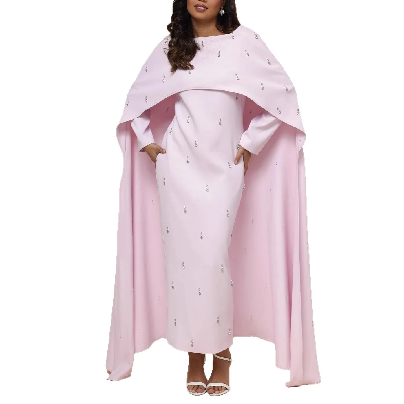 Eid mujeres Abayas Vestidos de fiesta vestido con capa Vestidos musulmanes Ramadán Dubai Kaftan diamantes Marruecos Jalabiya Islam árabe vestido largo