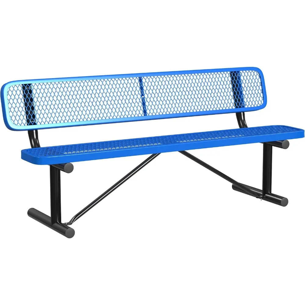 6 Foot Outdoor Bench with Back, Portable Heavy-Duty Bench, Made with Heavy-Gauge Metal and a Durable Thermoplastic Coating,