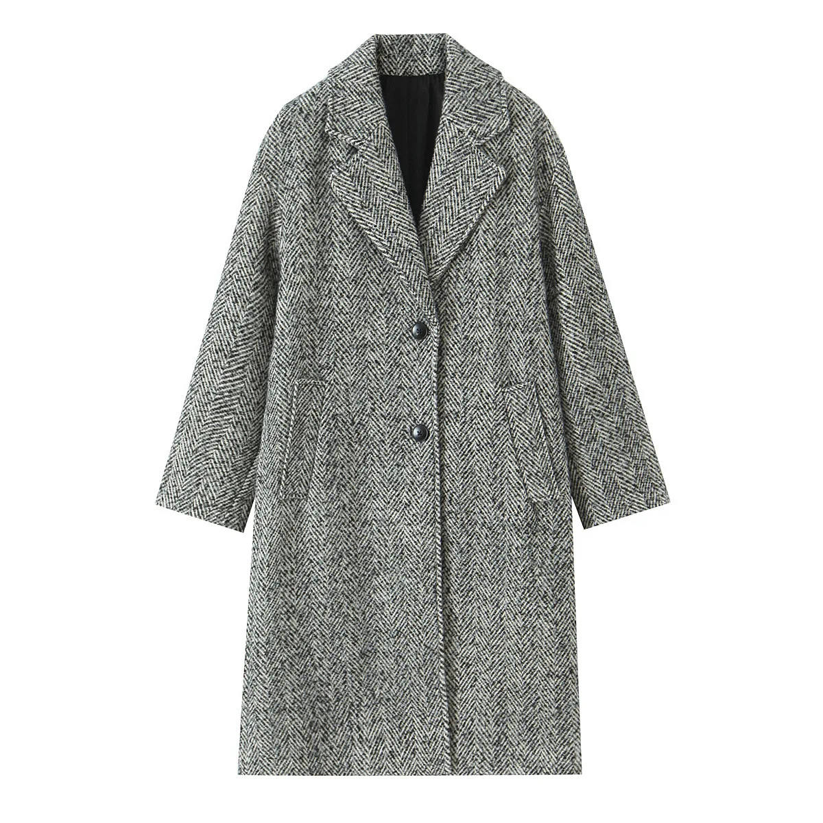 

Woman's Retro Texture Loose Coat Lapel Long Sleeve Single-breasted Pocket Casual Commuter Long Coat Early Autumn Female Overcoat