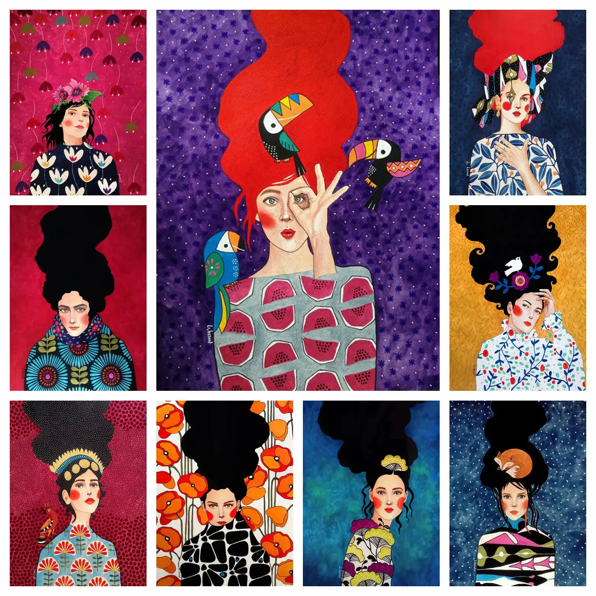 

Абстрактная Девушка Волосы Цветок Птица Фреска 5D Алмазная Картина Ручная Роспись Настенное Украшение