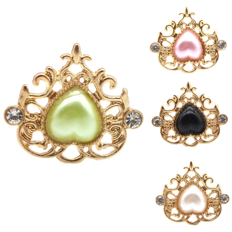 New 10PCS24 * 21MM Alloy Hollow Pointed Bottom Jewelry Accessories, Peach Heart Rhinestone Clothing Hair Decoration Accessories