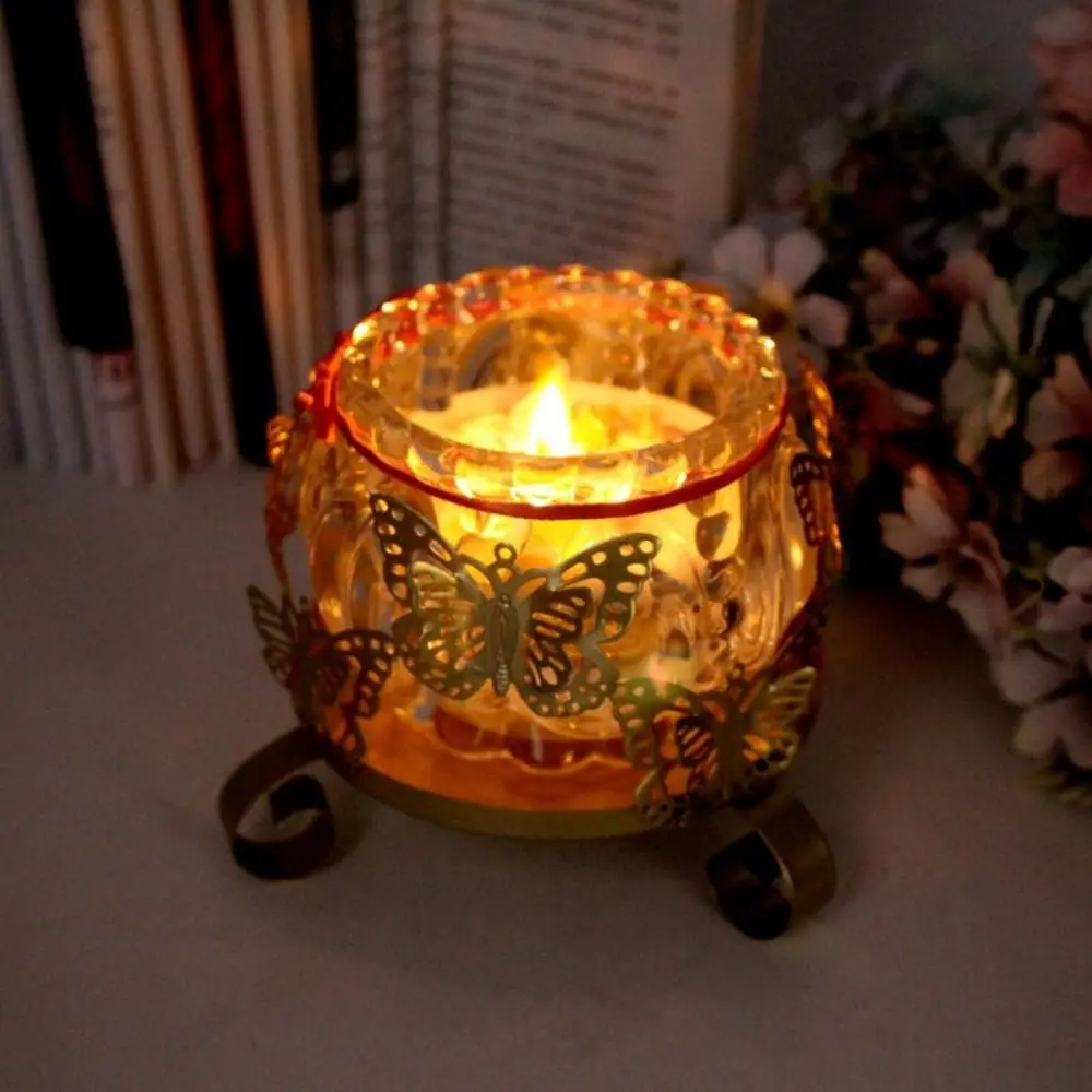 Nordic Unique Butterfly Shaped Candlestick Triangle Stable Base Romantic Metal Tea Light Luxury Gold Candle Holder Iron Art