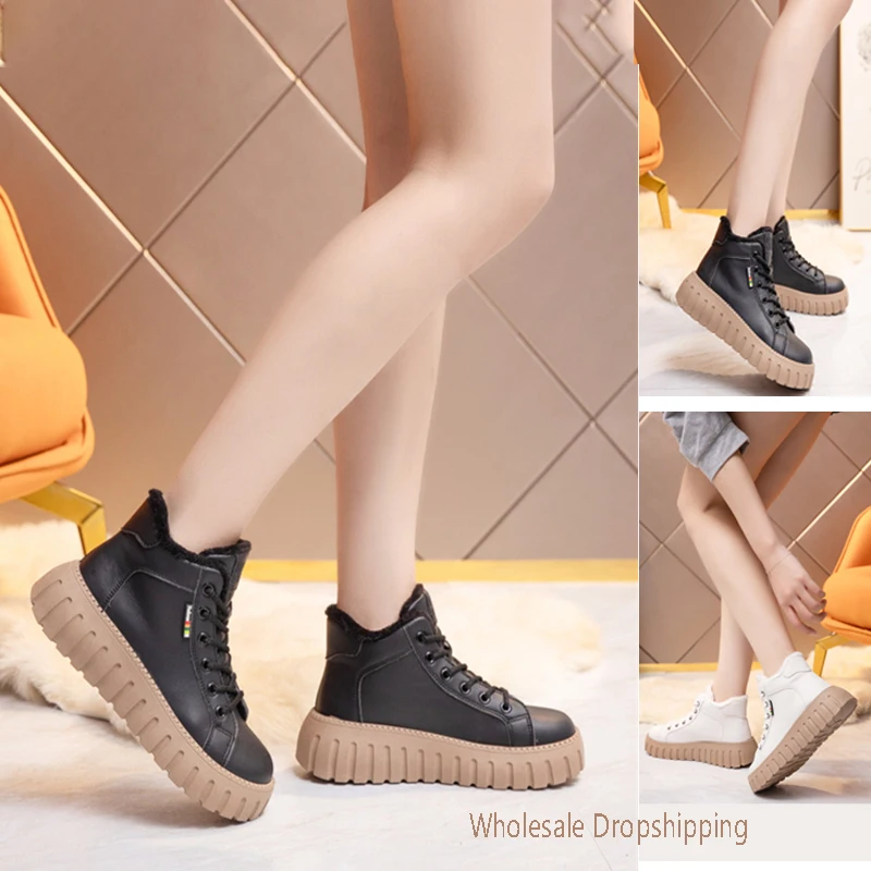 

Winter New Fashion Women's Boots Plush Lace Up Solid Color Warm and Comfortable Soft Soled Sneakers