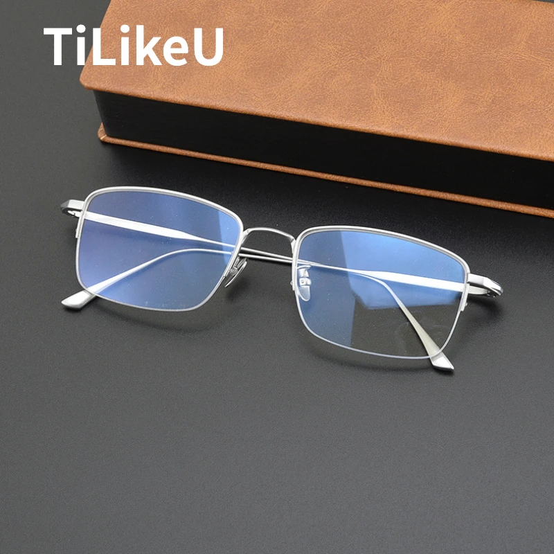 Top Quality Pure Titanium Eyeglass Frame Brand Men Women Designer Gold Silk Half Rim Handmade Retro Square Myopia Glasses Frames