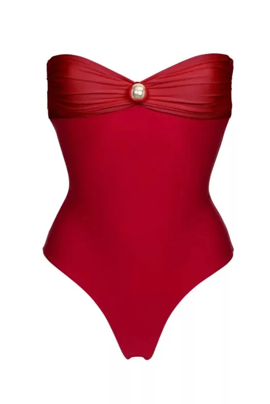 Sexy Color Block Strapless Swimwear Women One Piece Swimsuit Fashion Lady Belted Detail Bathing Suit Mujer Summer Beach Clothing