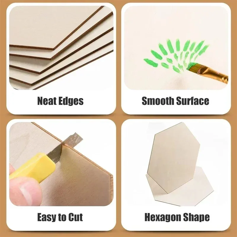 1-3cm Unfinished Hexagon Wood Pieces Blank Wooden Hexagon Shape Cutouts Natural Wooden Tile Slabs Cutouts Slices view 2